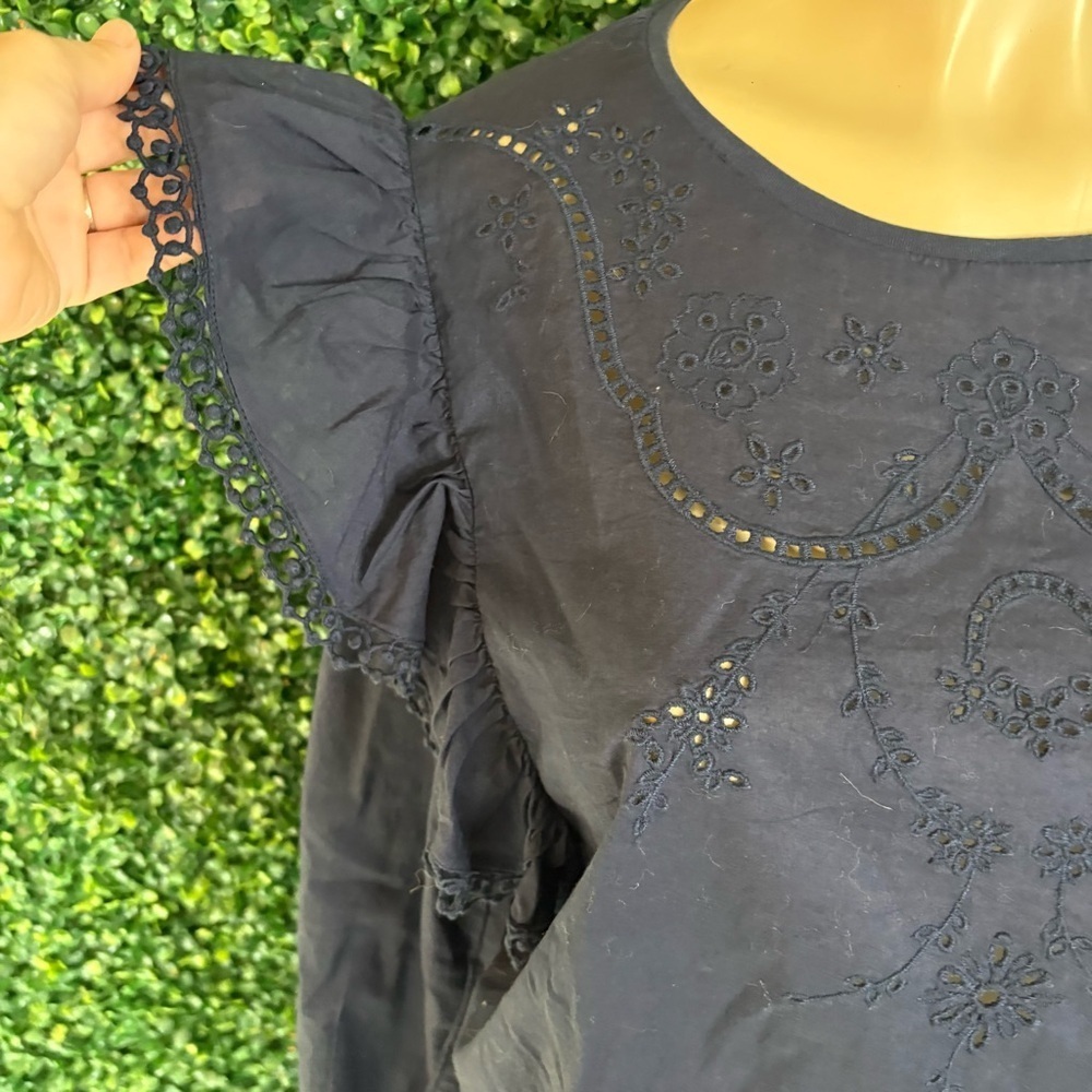 J. Crew Navy Embroidered Blouse Black Size M - Picture 2 of 8